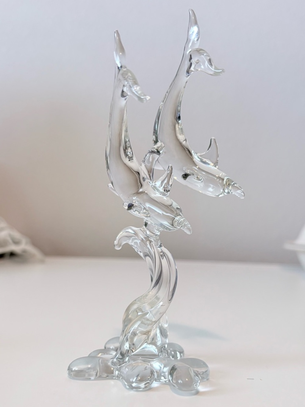 VTG Hand Blown Clear Glass Dolphin Ocean Acrobat Figurine Art Sculpture Decor